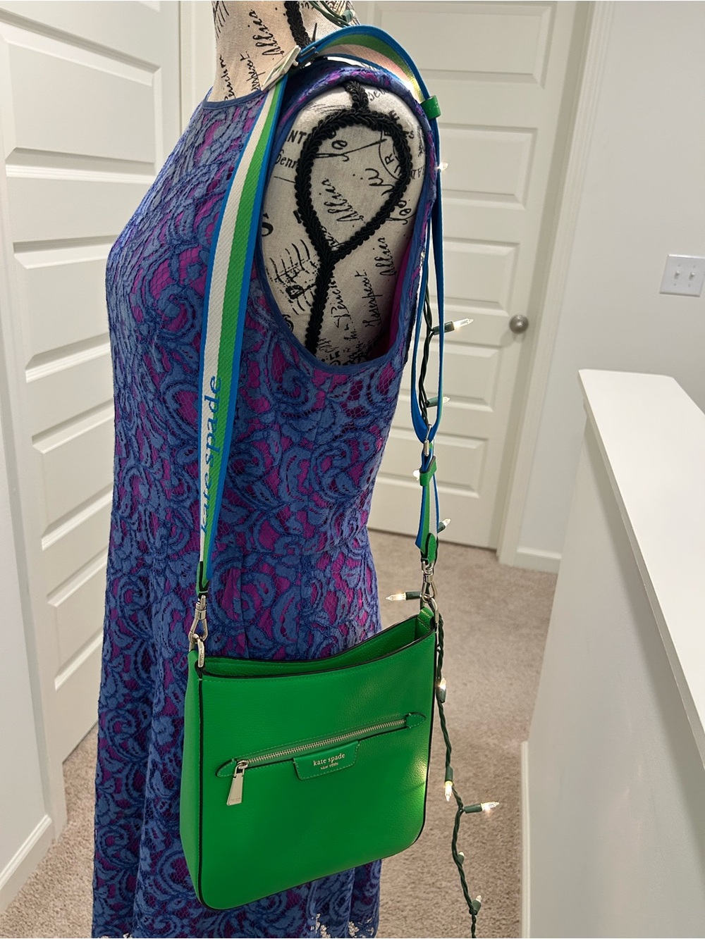Kate Spade Green Crossbody Bag with Multicolor Strap - Picture 4 of 15